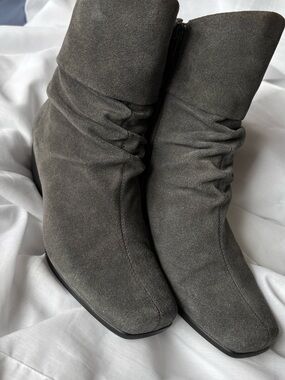 Andrew Geller Gray Suede Slouch Ankle Boots